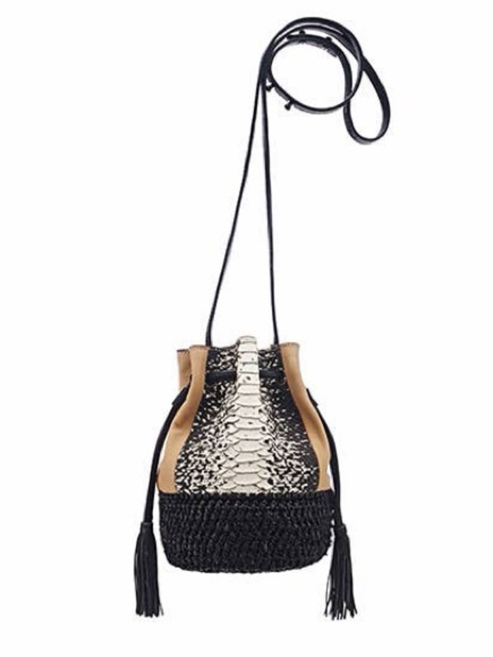 Loeffler Randall Raffia and Snake Print Bucket Bag